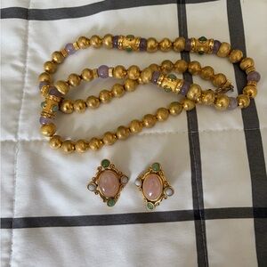 Vintage Monet Gold Toned Beaded Necklace and Earrings